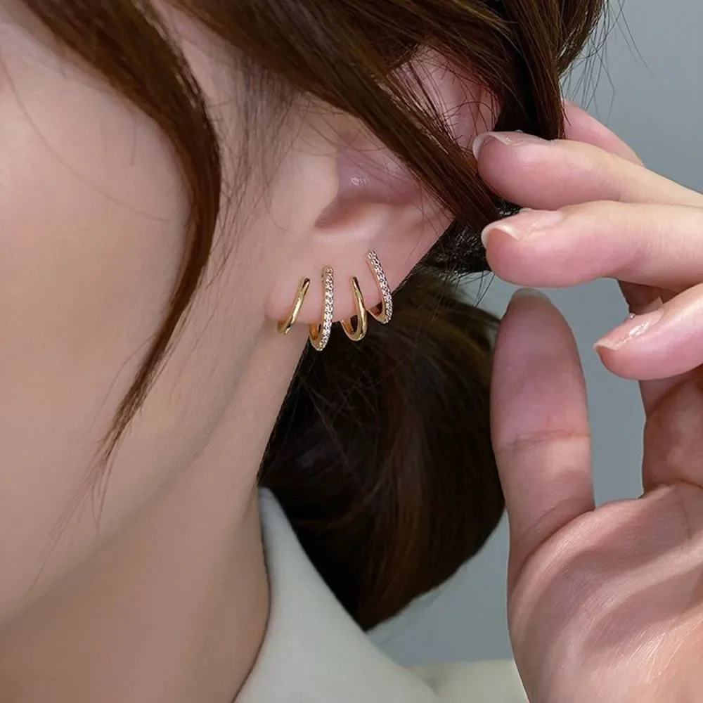 18K Thick Gold Plated Polly Pave Claw Hoops Stud Earrings